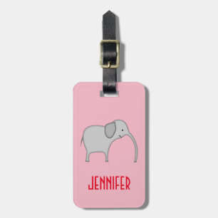 Cute Smiling Elephant Character, Personalised Name Luggage Tag