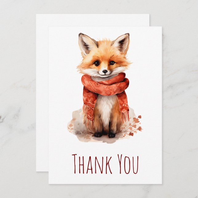 Cute Smiling Fox Pup in a Red Scarf Thank You Card (Front/Back)