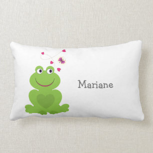 Cute smiling frog with hearts and butterfly lumbar cushion