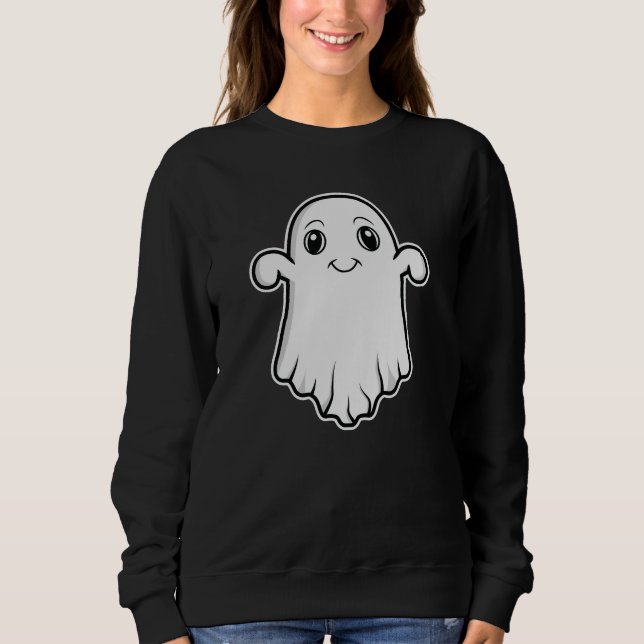 Cute Smiling Ghost Cartoon Illustration Halloween Sweatshirt (Front)