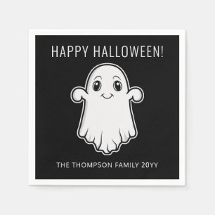 Cute Smiling Ghost Happy Halloween Custom Text Napkin
