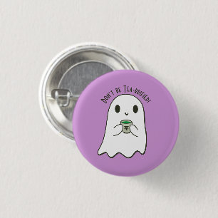 Cute Smiling Ghost & Japanese Tea Kanji 3 Cm Round Badge