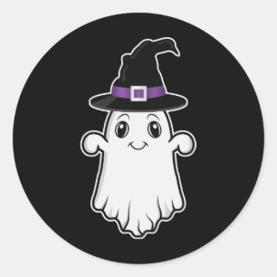 Cute Smiling Ghost Wearing A Witch Hat Halloween Classic Round Sticker