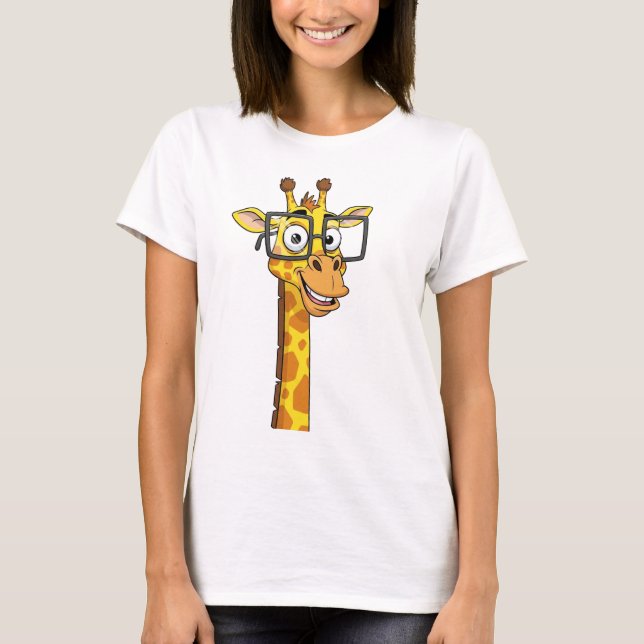 Cute Smiling Giraffe with Square Glasses T-SIRT T- T-Shirt (Front)