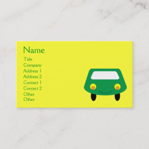 Cute Smiling Green Cartoon Car Yellow Custom Business Card