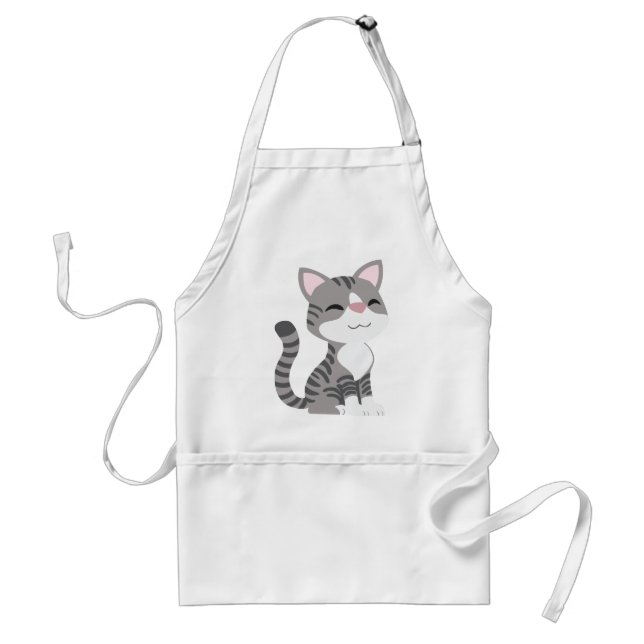 Cute Smiling Grey Tabby Cat Standard Apron (Front)