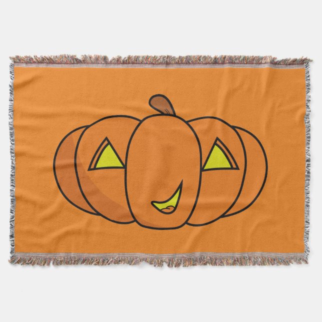 Cute Smiling Halloween Pumpkin Throw Blanket (Front)
