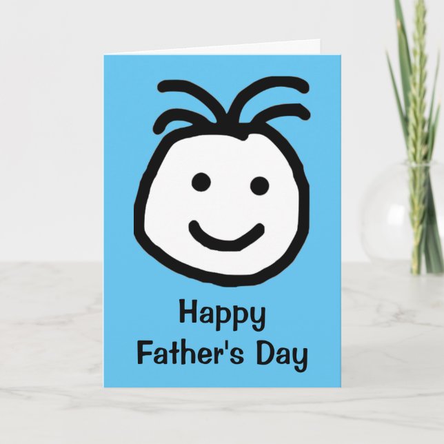 Cute Smiling Happy Face Blue Fathers Day Card (Front)