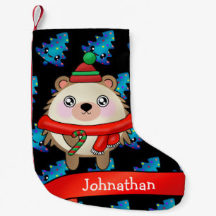 Cute Smiling Hedgehog with Santa Hat Small Christmas Stocking