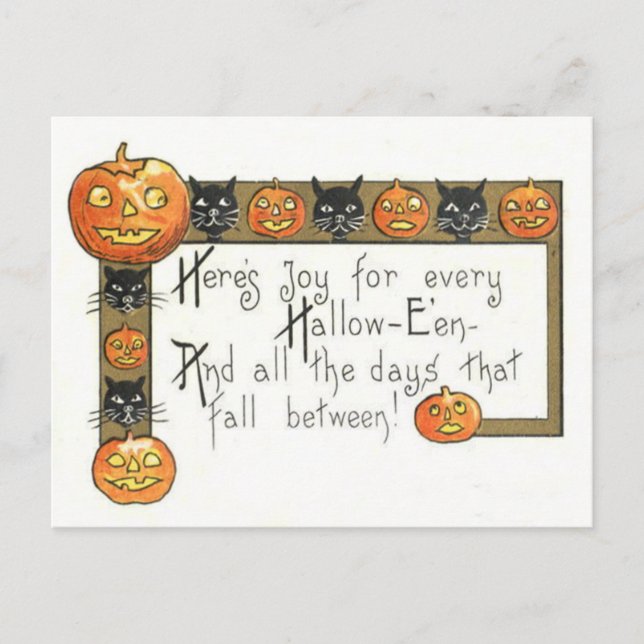 Cute Smiling Jack O Lantern Black Cat Postcard (Front)