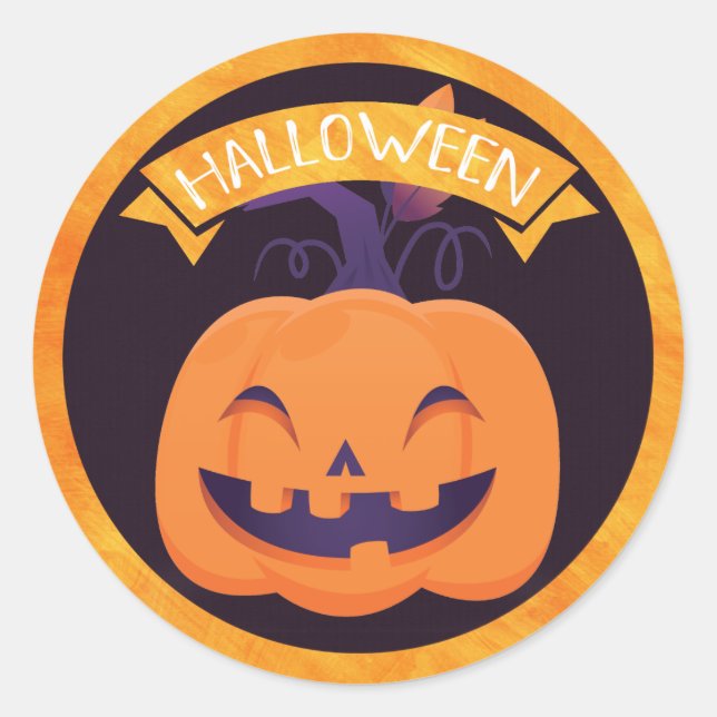 Cute Smiling Jack O'Lantern Halloween Classic Round Sticker (Front)