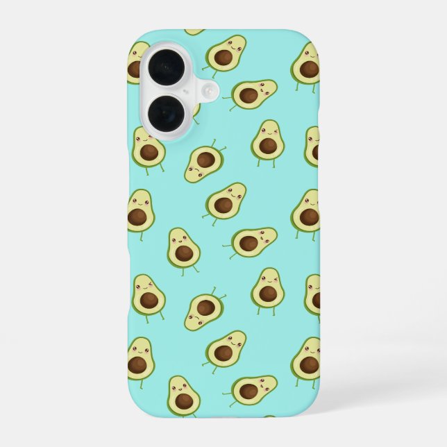 Cute Smiling Kawaii Avocado Pattern iPhone 16 Case (Back)