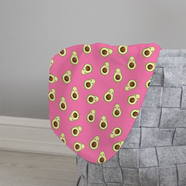 Cute Smiling Kawaii Avocado Pattern Sherpa Blanket (Creator Uploaded)