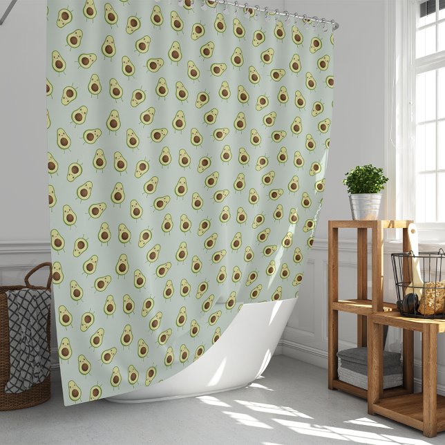 Cute Smiling Kawaii Avocado Pattern Shower Curtain (Creator Uploaded)
