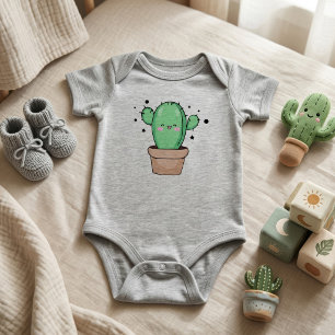 Cute smiling Kawaii Baby Cactus in vase with stars Bodysuit