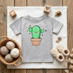 Cute smiling Kawaii Baby Cactus in vase with stars T-Shirt