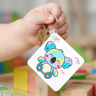 Cute smiling Kawaii Baby Koala with Love Hearts Key Ring