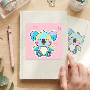 Cute smiling Kawaii Baby Koala with Love Hearts Square Sticker