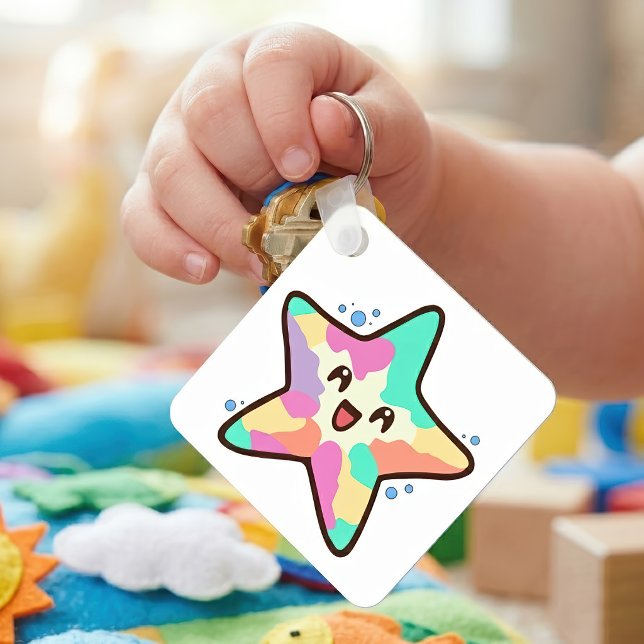 Cute Smiling Kawaii Baby Starfish with Bubbles Key Ring (Cute Smiling Kawaii Baby Starfish with Bubbles. Keychain)