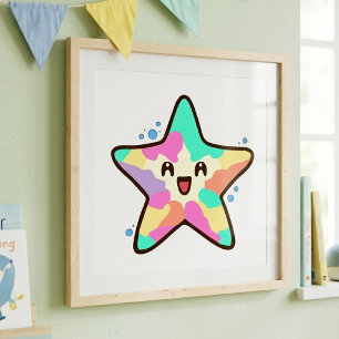 Cute Smiling Kawaii Baby Starfish with Bubbles Photo Print
