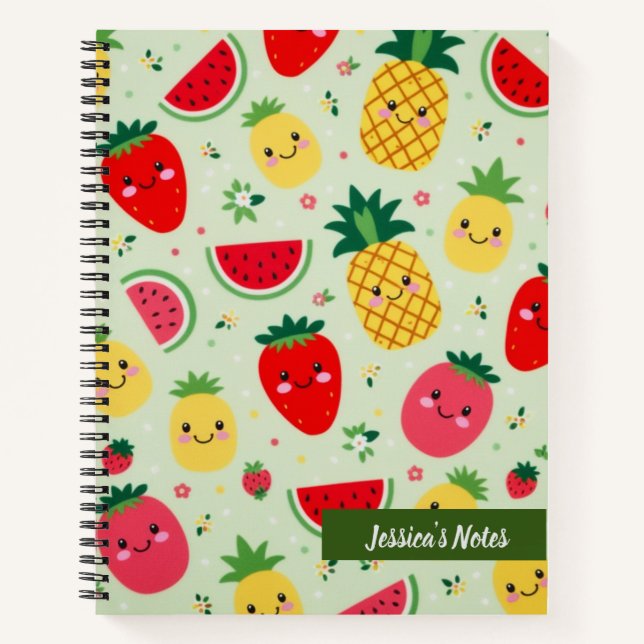 Cute Smiling Kawaii Fruits Pattern Personalised Notebook (Front)