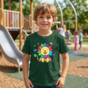 Cute smiling Kawaii Lion with Butterflies Cartoon T-Shirt
