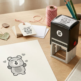 Cute smiling Kawaii Teddy Bear with Love Hearts Self-inking Stamp