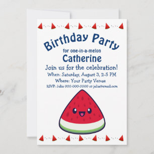Cute Smiling Kawaii Watermelon  Birthday Invitation
