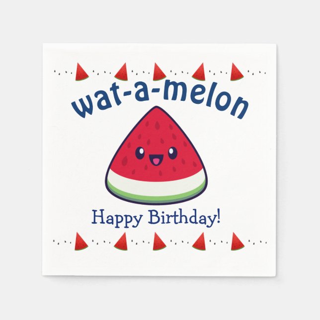 Cute Smiling Kawaii Watermelon  Napkin (Front)
