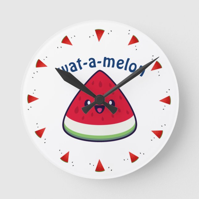 Cute Smiling Kawaii Watermelon   Round Clock (Front)