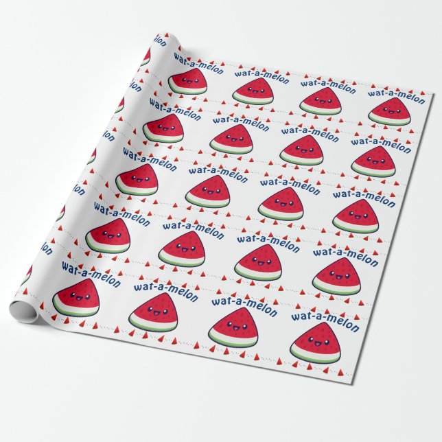 Cute Smiling Kawaii Watermelon  Wrapping Paper (Unrolled)
