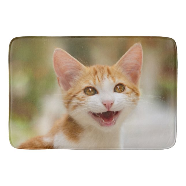 Cute Smiling Kitten Face Funny Cat Meow Photo Bath Mat (Front)