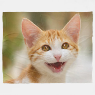 Cute Smiling Kitten Face Funny Cat Meow Photo Fleece Blanket
