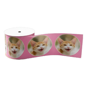 Cute Smiling Kitten Face Funny Cat Meow Photo Grosgrain Ribbon