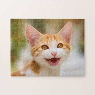Cute Smiling Kitten Face Funny Cat Meow Photo Jigsaw Puzzle