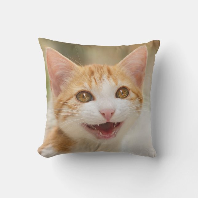 Cute Smiling Kitten Face Funny Cat Meow Photo Outdoor Cushion (Front)