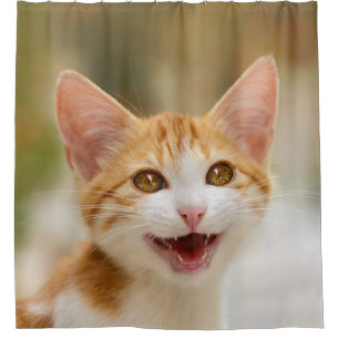 Cute Smiling Kitten Face Funny Cat Meow Photo Shower Curtain