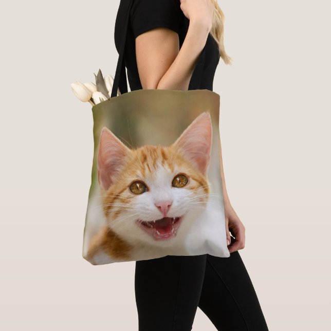 Cute Smiling Kitten Face Funny Cat Meow Photo - Tote Bag (Close Up)