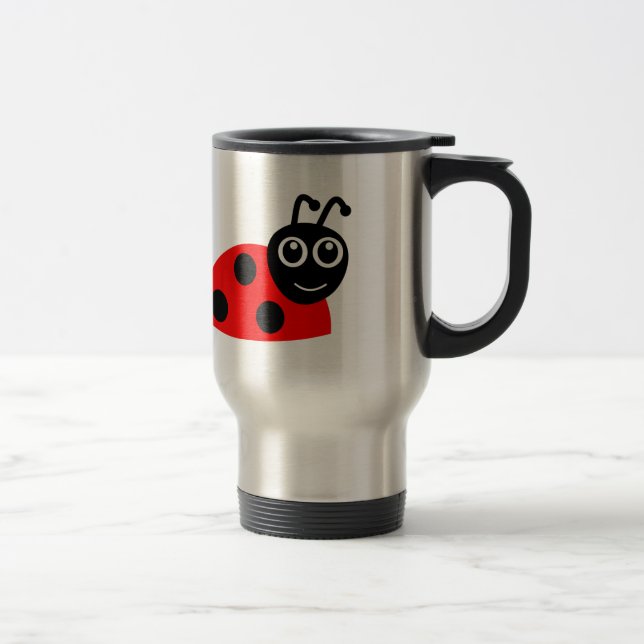 Cute Smiling Ladybug Cartoon Travel Mug (Right)
