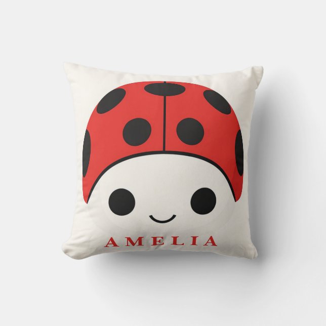 Cute Smiling Ladybug With Black Spots Cushion (Front)