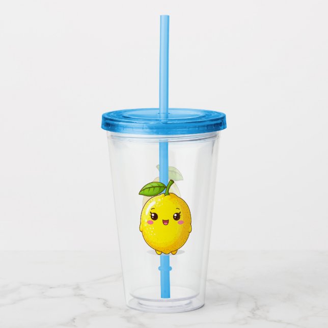 Cute Smiling Lemon Character Acrylic Tumbler (Front)