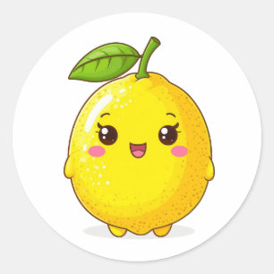 Cute Smiling Lemon Character Classic Round Sticker