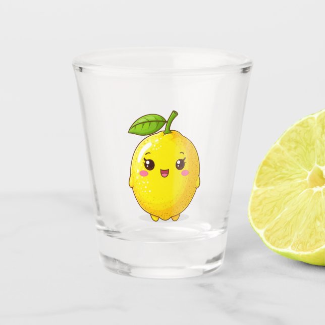 Cute Smiling Lemon Character Shot Glass (Front)