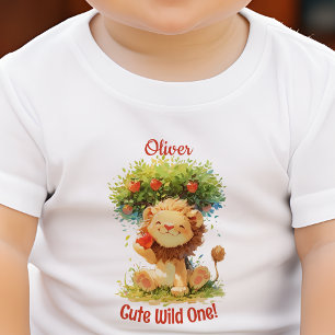 Cute Smiling Lion And Apple Tree Add Name Baby T-Shirt