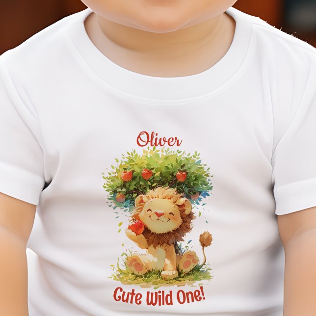 Cute Smiling Lion And Apple Tree Birthday Card Baby T-Shirt (Creator Uploaded)