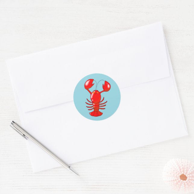 Cute Smiling Lobster Cartoon Design Classic Round Sticker (Envelope)