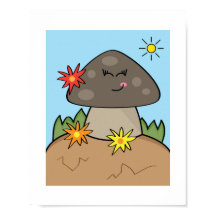 Cute Smiling Mushroom | Sunny Woodland Art