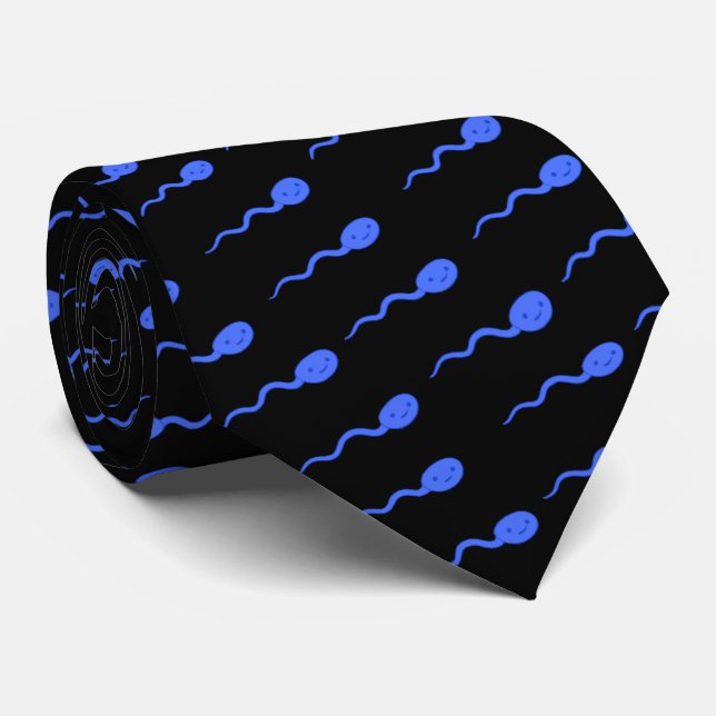 Cute Smiling Neon Blue Sperm Pattern Tie (Rolled)