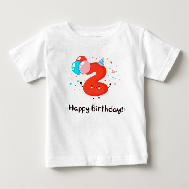 Cute Smiling Number 2 with Balloons T-Shirt (Front)