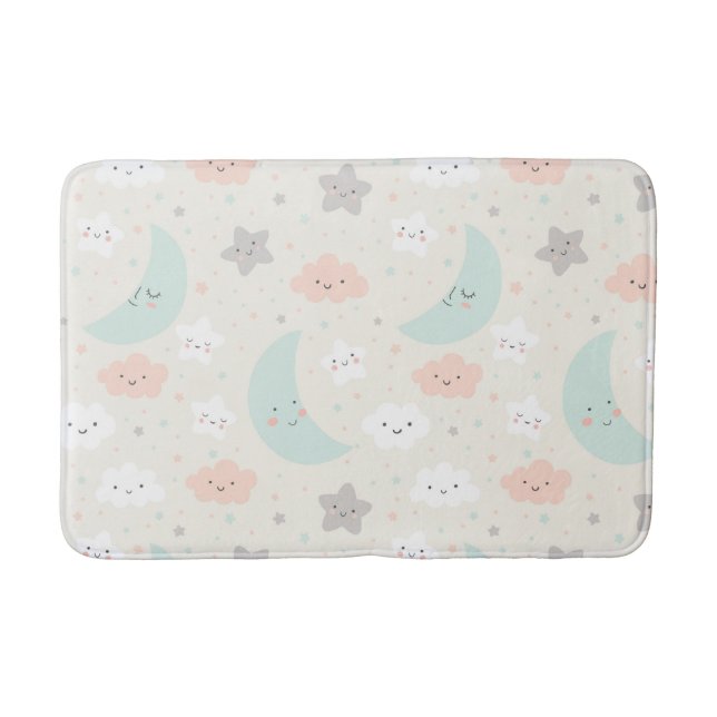 Cute Smiling Pastel Sky Pattern Bath Mat (Front)